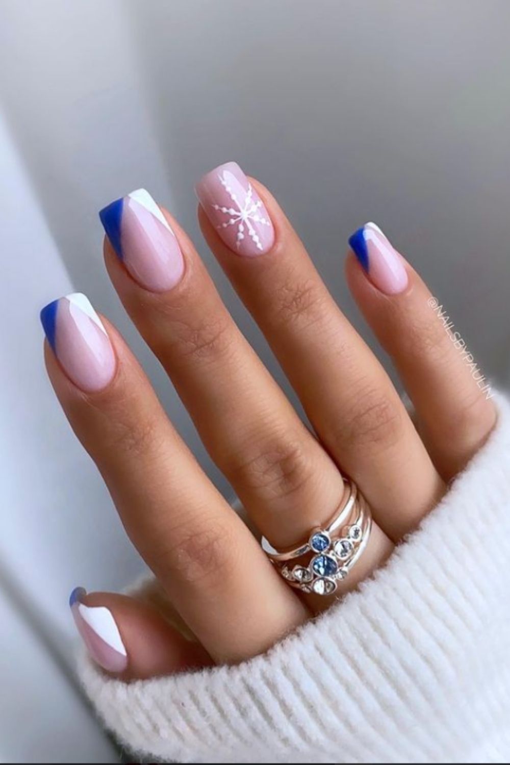 Blue and white,pink nails designs