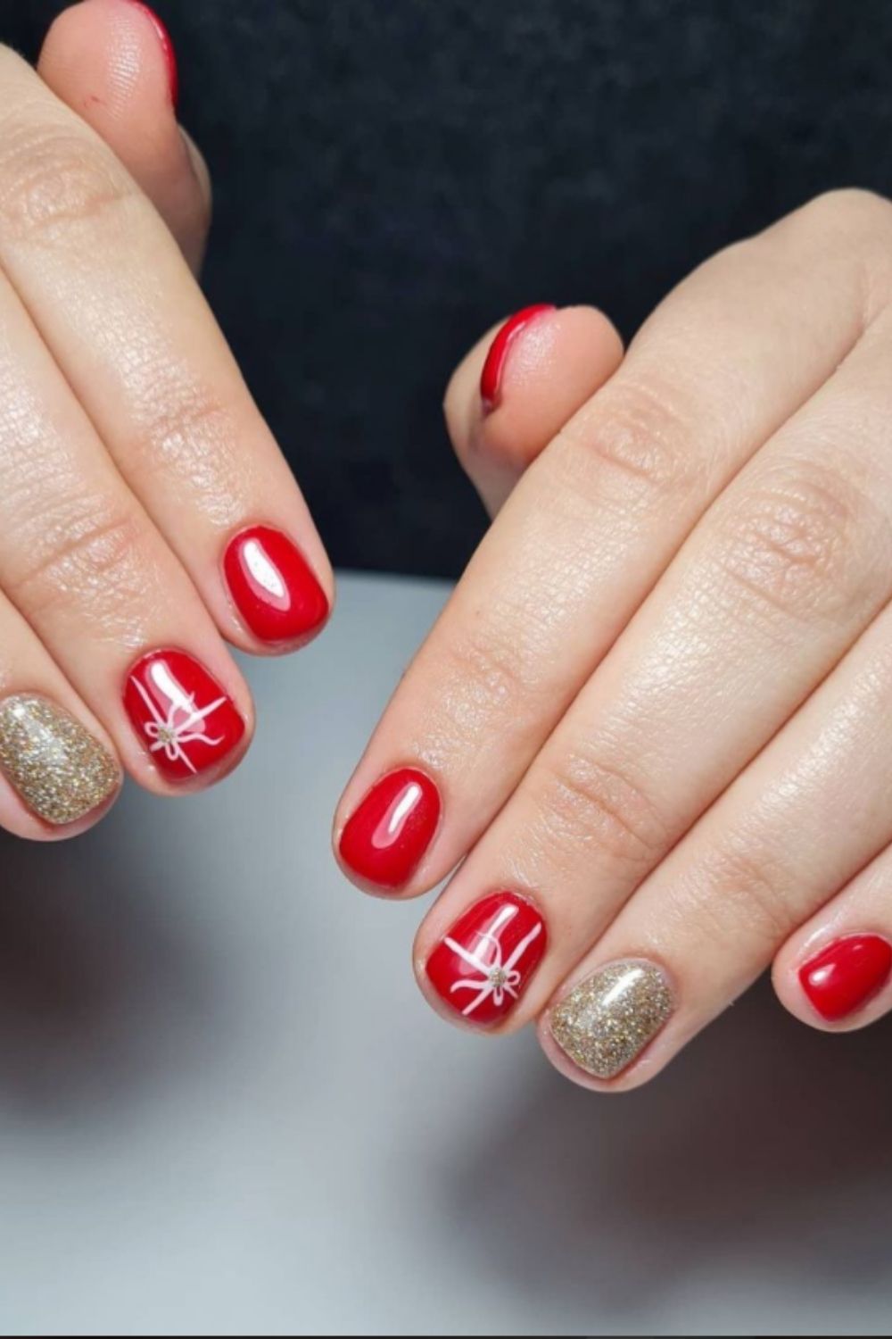 Gold glitter and red short nails ideas