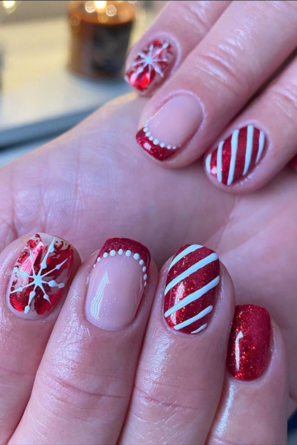 White and red short nails ideas