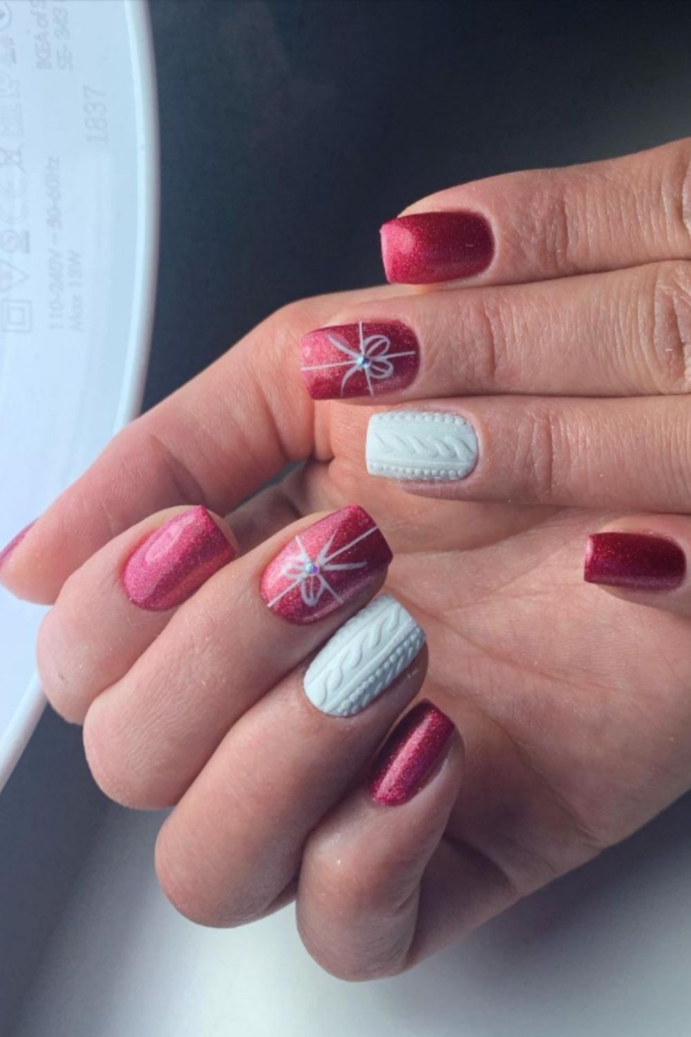 Short matte white and red nails ideas