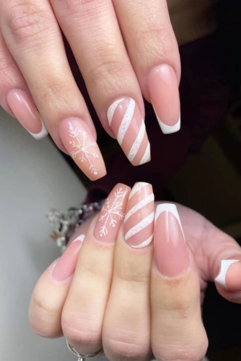 Pink and white winter nails