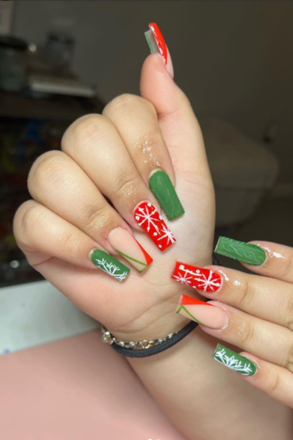 Red and green coffin nails
