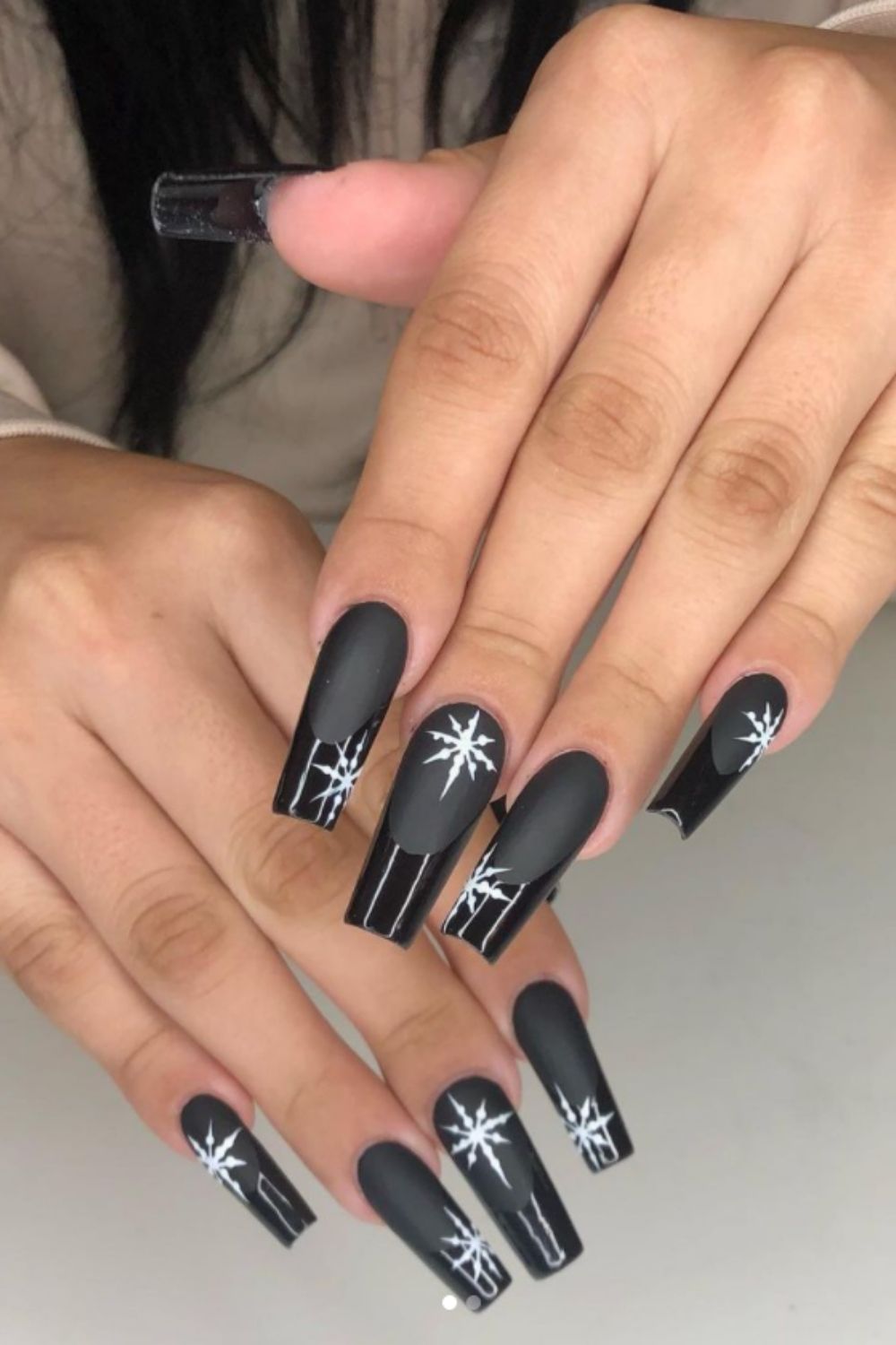 Black and white christmas coffin nails acrylic