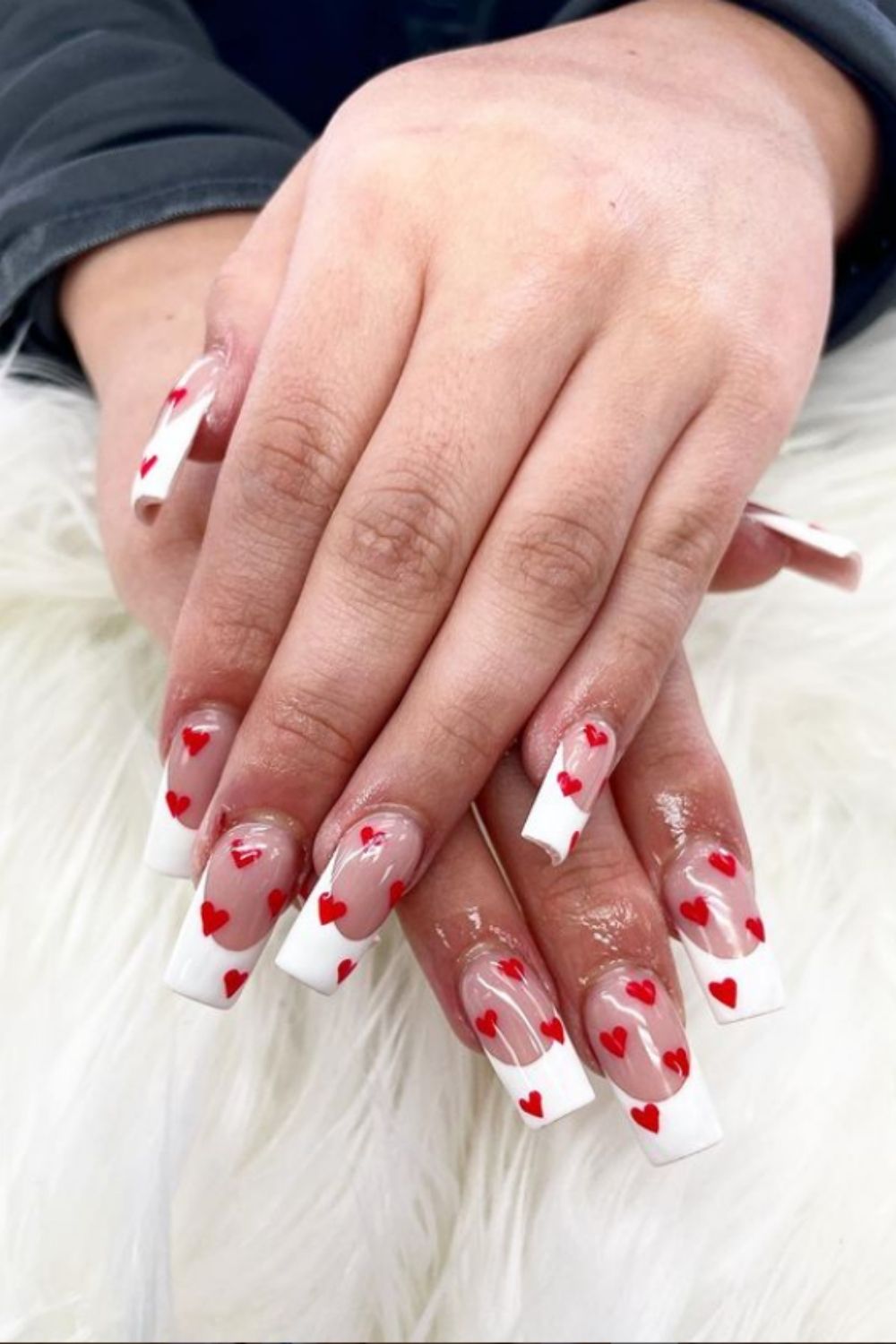 White tip coffin nails with small heart