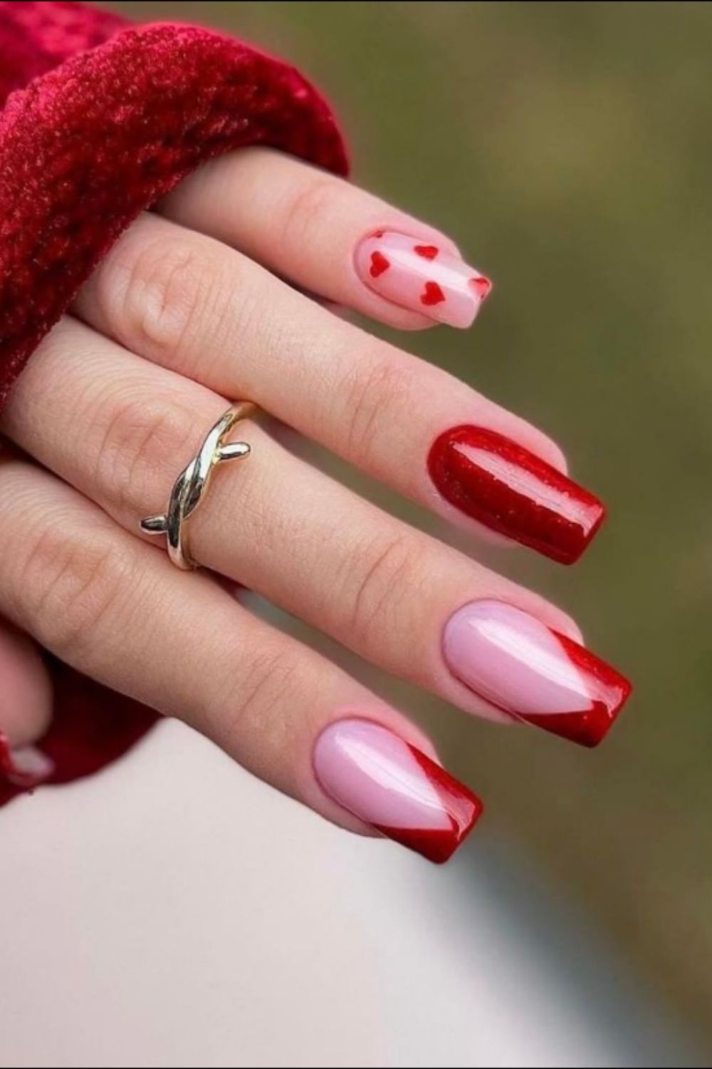 Red and pink square nail art