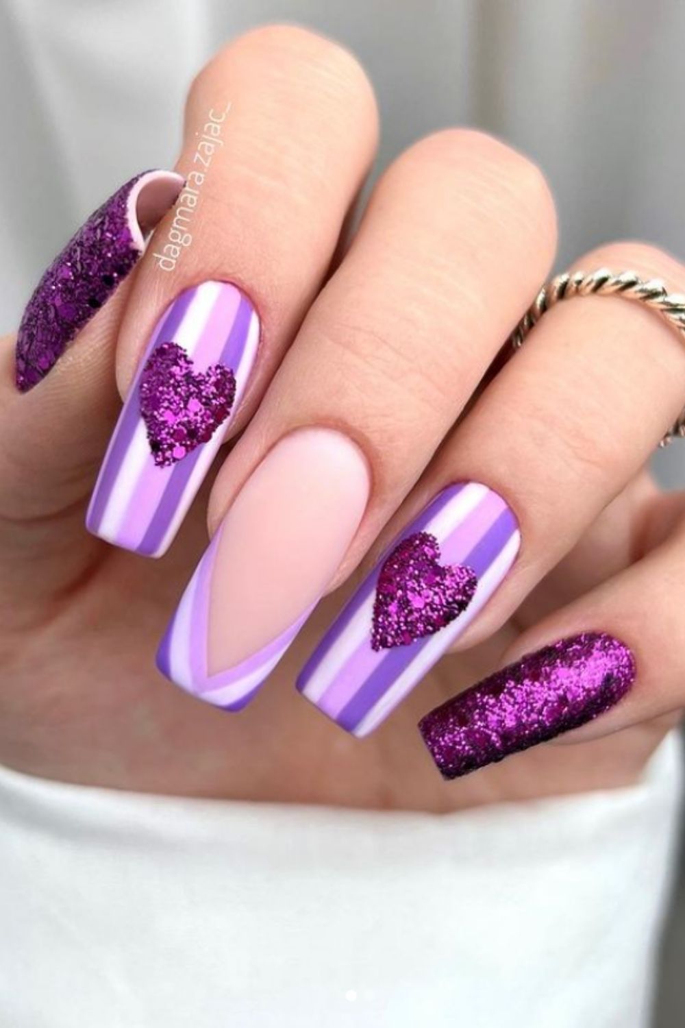 Purple and pink coffin nails