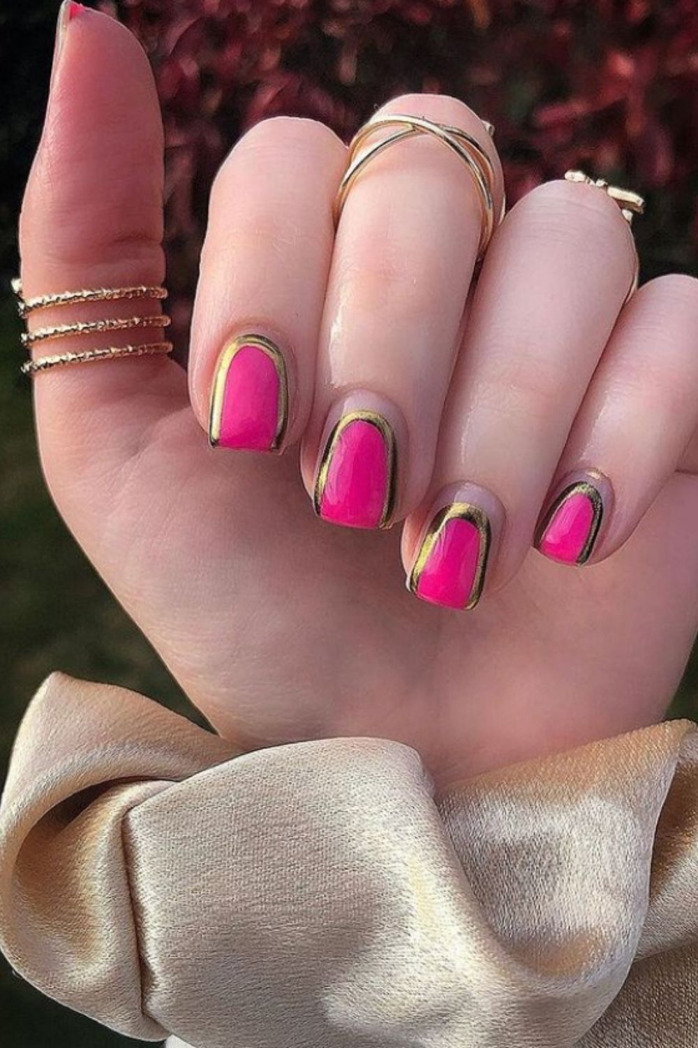 Gold and red short nail art designs