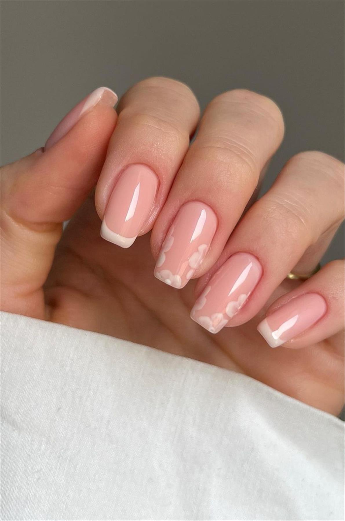 Elegant short French tip coffin nails perfect for Spring nails 2023