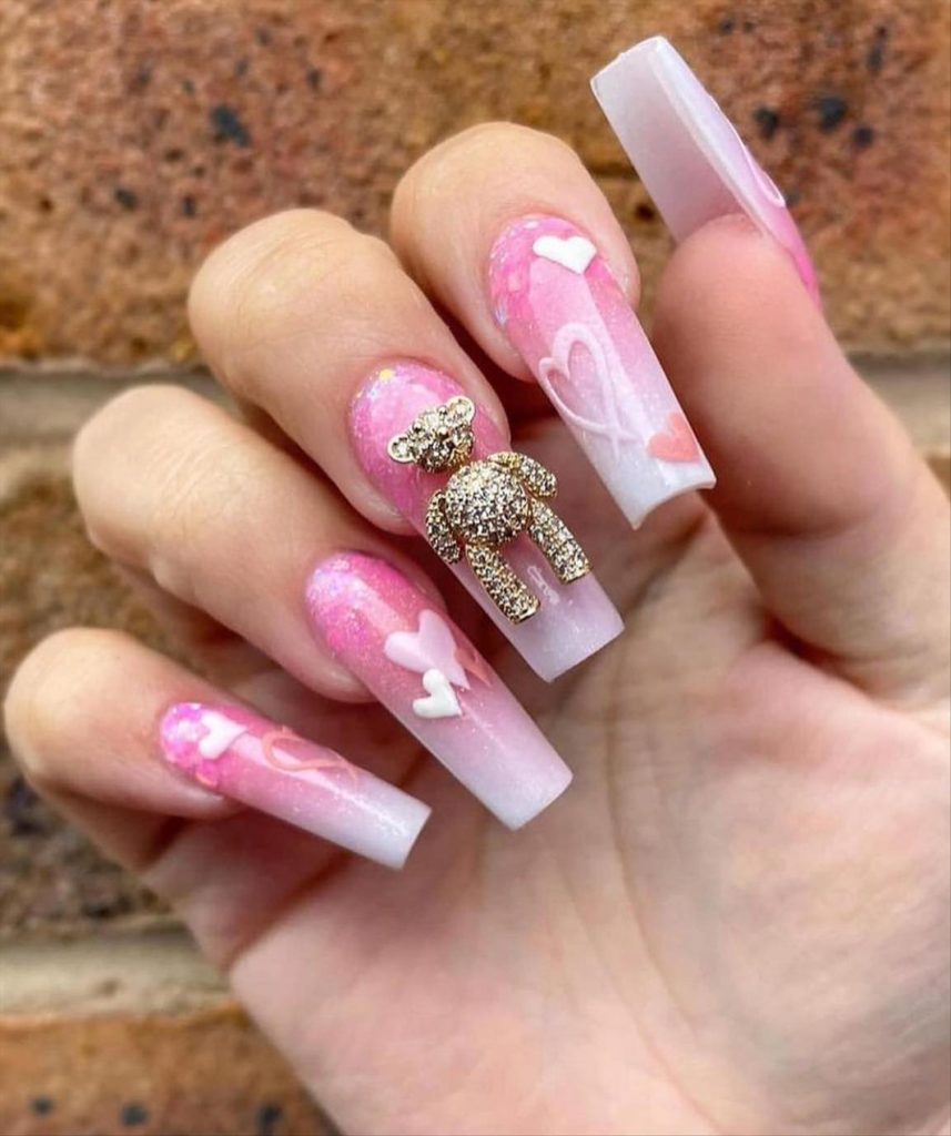 Perfect Valentine's Day nails with acrylic coffin nail shape