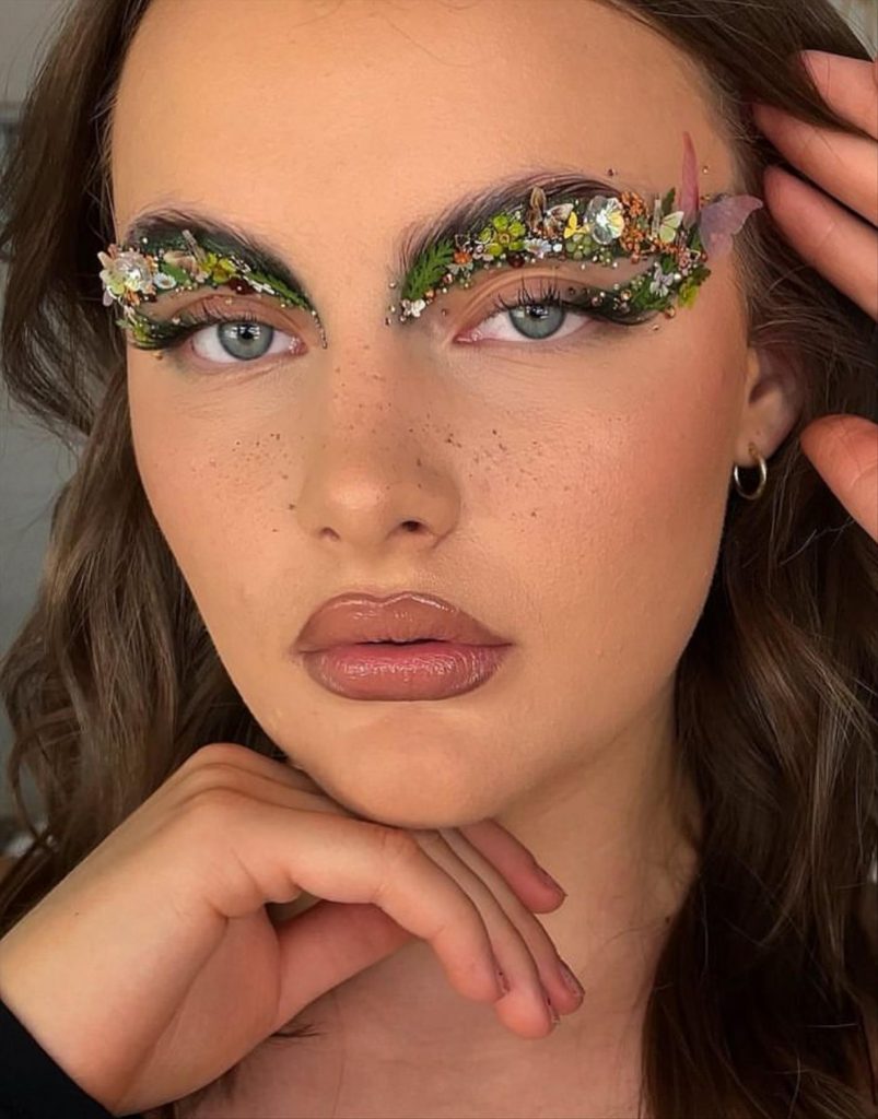  Sparkle & Glitter floral eye makeup looks ideas with rhinestone 