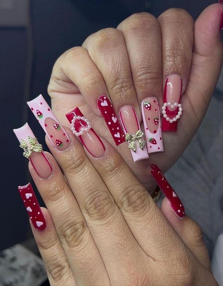 46 Perfect Valentine's Day nails with acrylic coffin nail shape