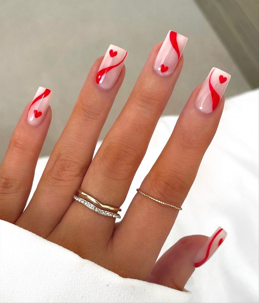 Pretty Valentine's Day nails with short square nail shape